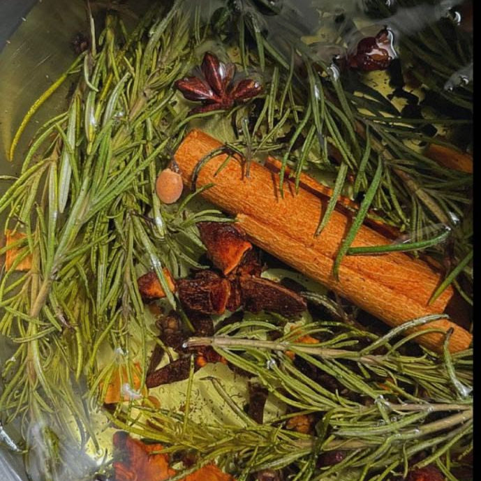 Spices and herbs in a clear container